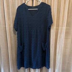 Michael Lo Navy Textured Midi Dress